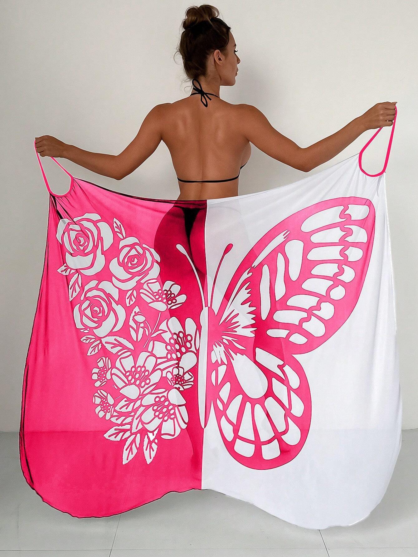 ✨【Nowy produkt ze zniżką】🦋🦋Nowe damskie szyfonowe narzutki przeciwsłoneczne z nadrukiem motyli na plażę 2025-3978985