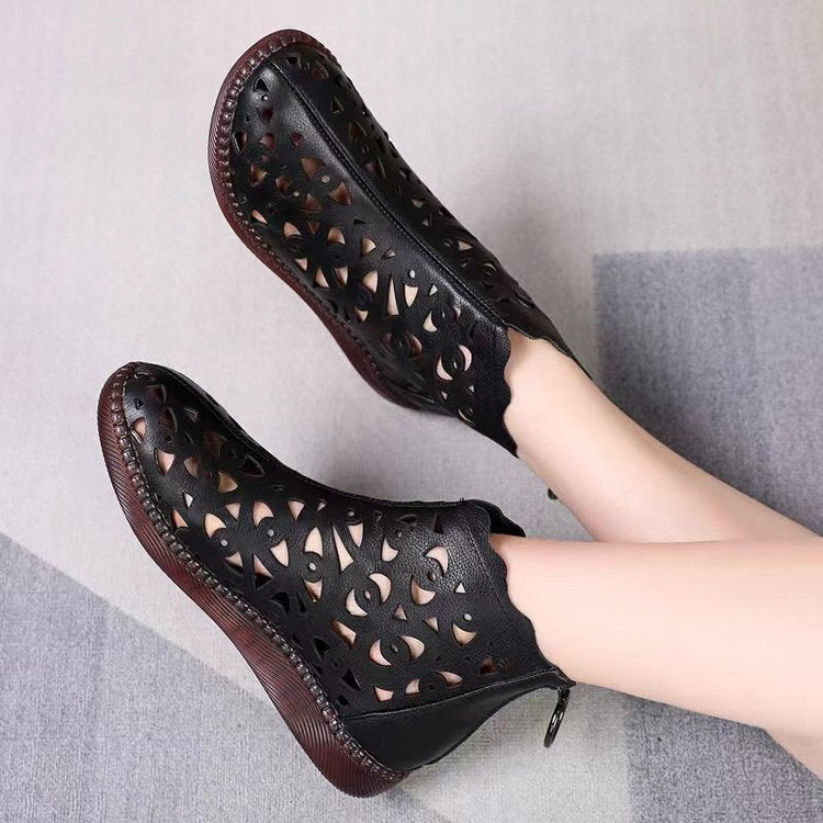 👡【Nowość na wiosnę】【35-42】 2025 nowe buty na co dzień z wydrążoną płaską podeszwą i miękką skórą-3897562