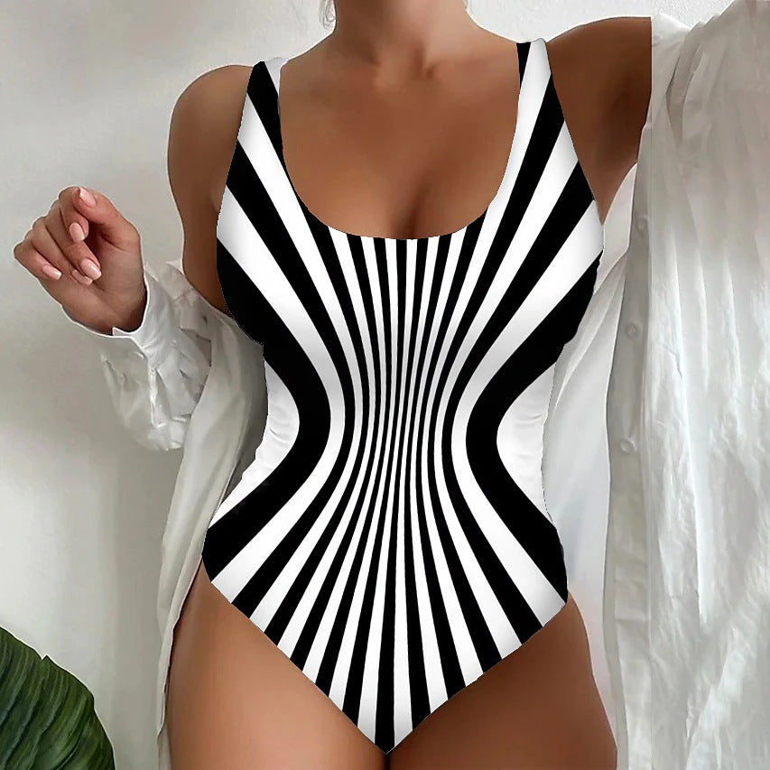 【45% zniżki】【😍S~6XL】Seksowny, jednoczęściowy kostium kąpielowy w paski-3896717