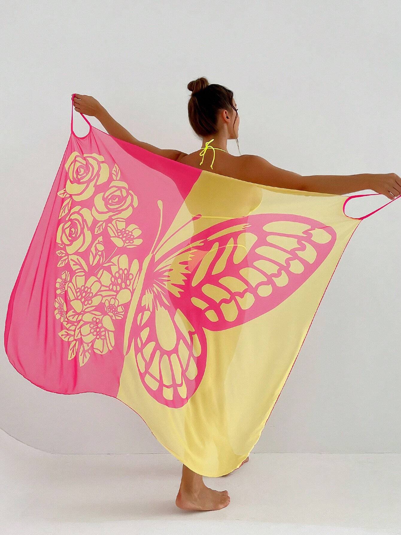 ✨【Nowy produkt ze zniżką】🦋🦋Nowe damskie szyfonowe narzutki przeciwsłoneczne z nadrukiem motyli na plażę 2025-3978985