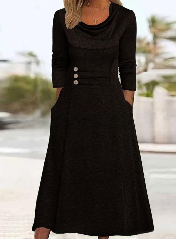 👗【49% zniżki】【S-3XL】2024 nowa jesienna sukienka z kieszeniami w jednolitym kolorze-3615477
