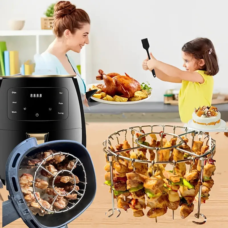 【💥Oferta ograniczona czasowo】🍢🍖🍗 Grill ze stali nierdzewnej 304, 24 szaszłyki, Beztłuszczowa frytkownica-3908501