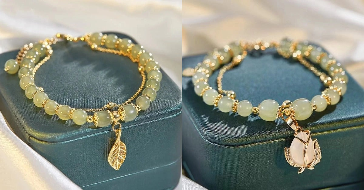 ✨【Kup 1, otrzymaj 1 gratis】Bransoletka w nowym stylu ze złotej gałęzi z jadeitu, imitacja naturalnego jadeitu Hetian, mała bransoletka z liści-3876586
