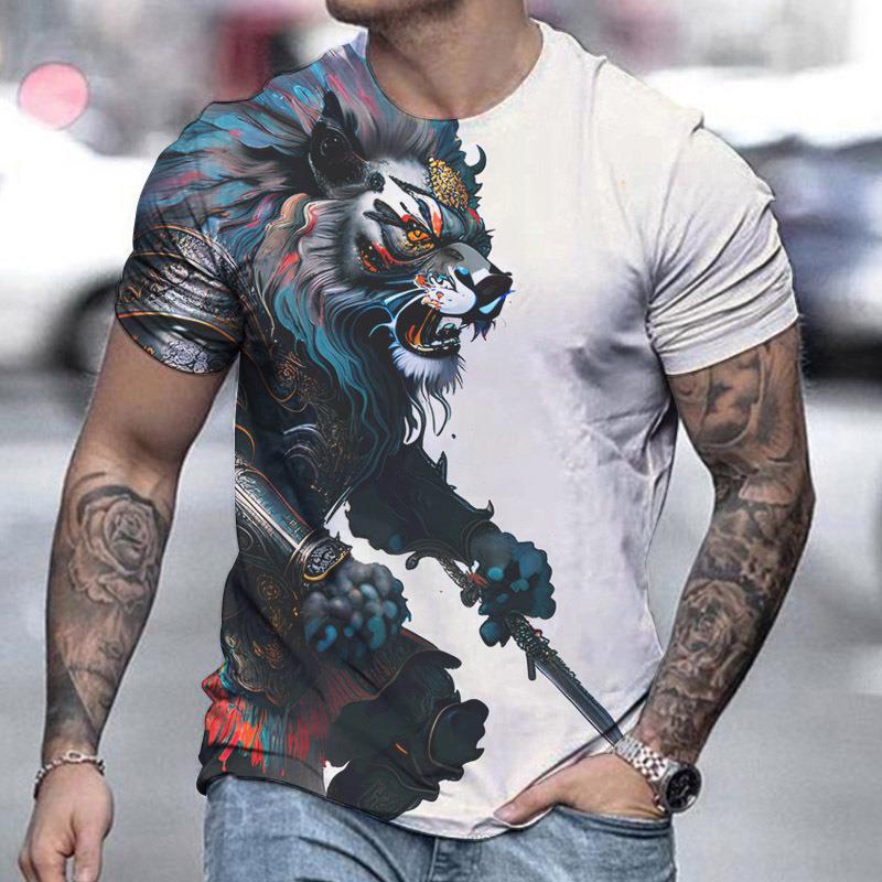 🔥【S-6XL】Męska koszulka polo 3D z nadrukiem lwa