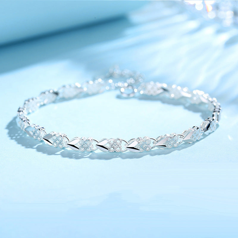 😀👉【Kup jeden, drugi gratis】💖🍀Damska bransoletka ze srebra próby 925 z motywem czterolistnej koniczyny, Love New Fashion-3884566
