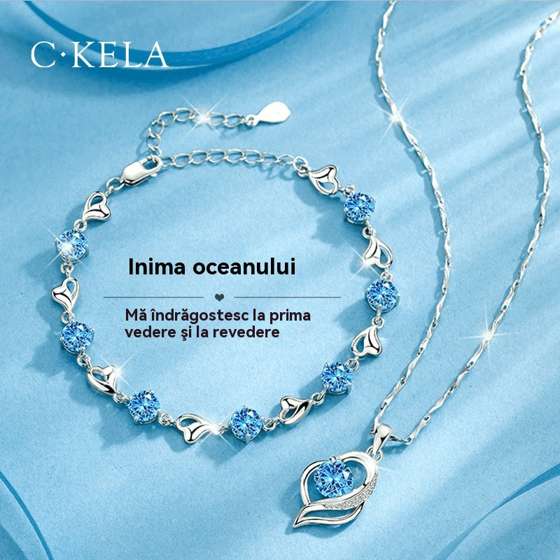 ✨✨【Kup 1, a 1 otrzymasz gratis】💎Serce oceanu 925 srebro bransoletka + naszyjnik zestaw -3885972
