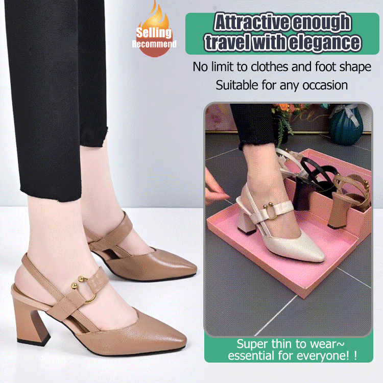 【Nowy produkt】Letnie skórzane modne szpilki na grubym obcasie