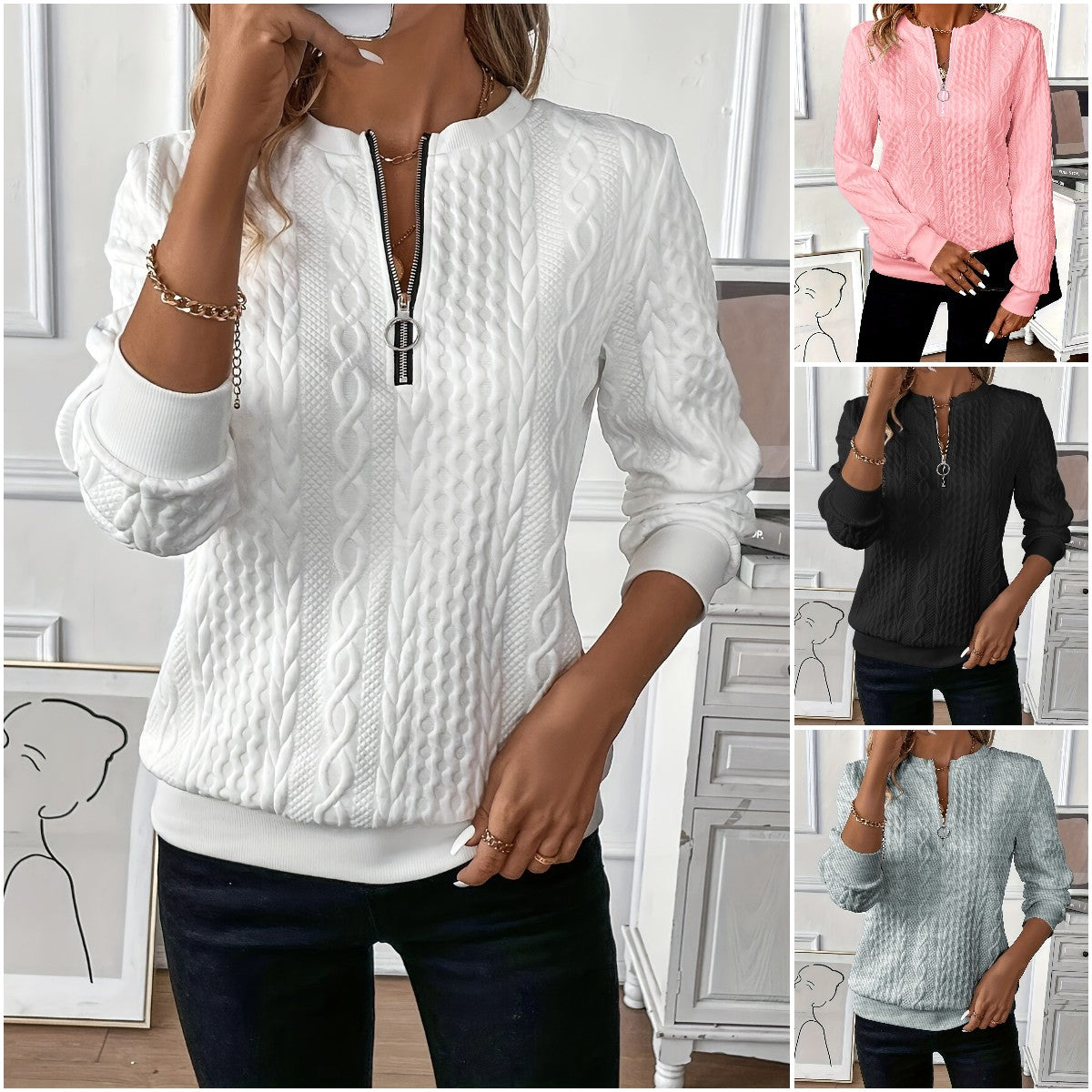 🎀🎀【S-2XL】 2024 nowy jesienny i zimowy sweter damski zapinany na zamek-3855262