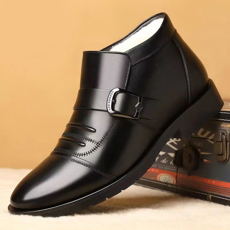 【39-44】Męskie buty skórzane na zimę z grubą i ciepłą podeszwą-3853679