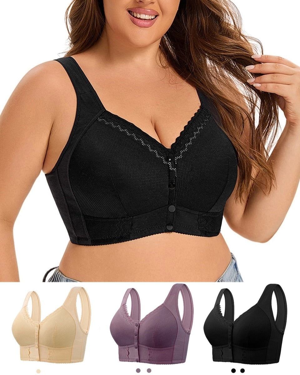 (3 szt)💕🎁【45kg-155kg】Oversized oddychający biustonosz z miękkiej bawełny, zapinany z przodu na guziki -3923811
