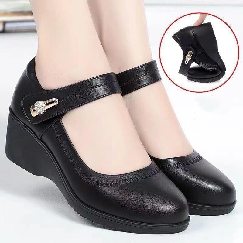 👡【35-41】Miękkie skórzane buty na obcasie z miękką podeszwą, antypoślizgowe skórzane buty dla mamy-3900102