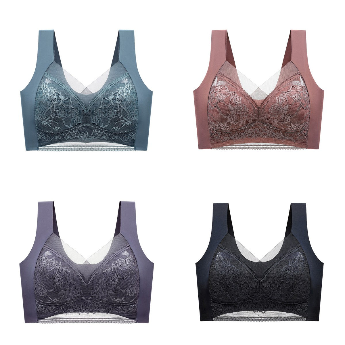 🥰【1 komplet 4 sztuki】👙【40-110 KG】Damski wygodny, bezszwowy koronkowy biustonosz-3878306
