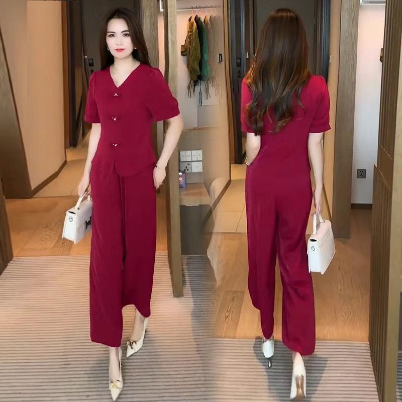 🌸【Top + Pantalones anchos】Traje de seda helada de moda