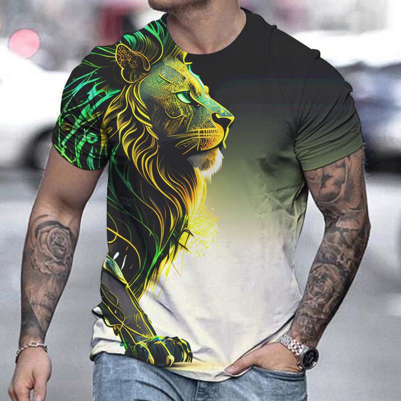 🔥【S-6XL】Męska koszulka polo 3D z nadrukiem lwa