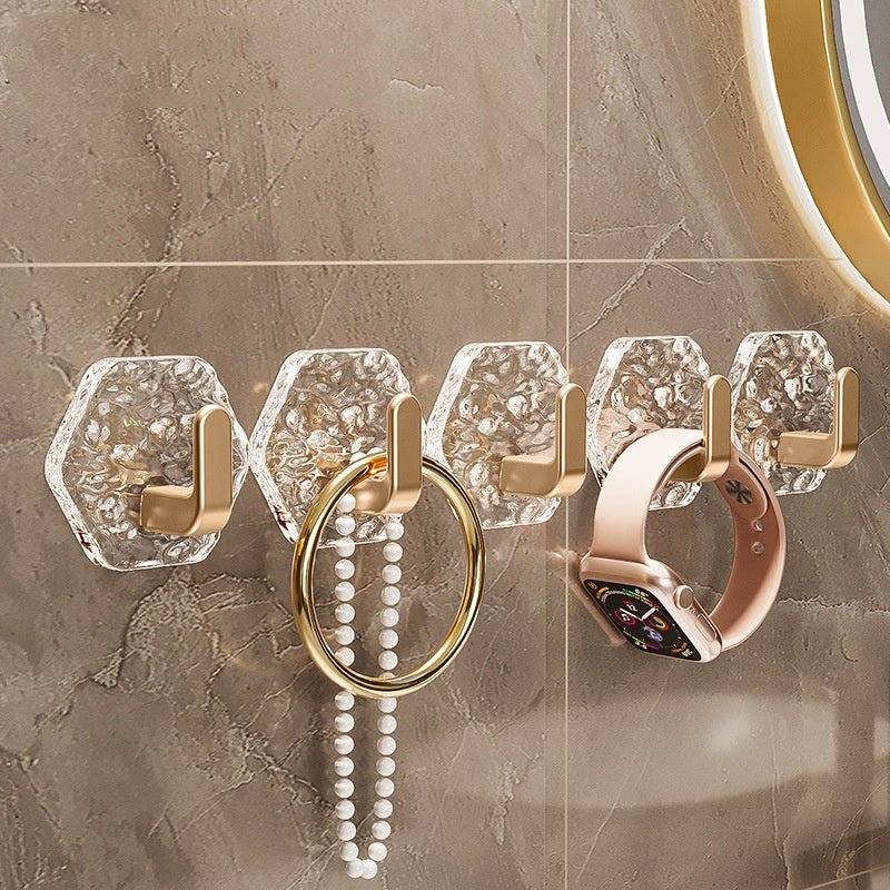 💥🏆【10 szt】Haczyki Hexagonalne Bez Wiercenia. 💎 Elegancki Design z Teksturą Iceberg – Łatwe Przyklejanie, Silne Wsparcie, Bez Śladów 🛁-3896613