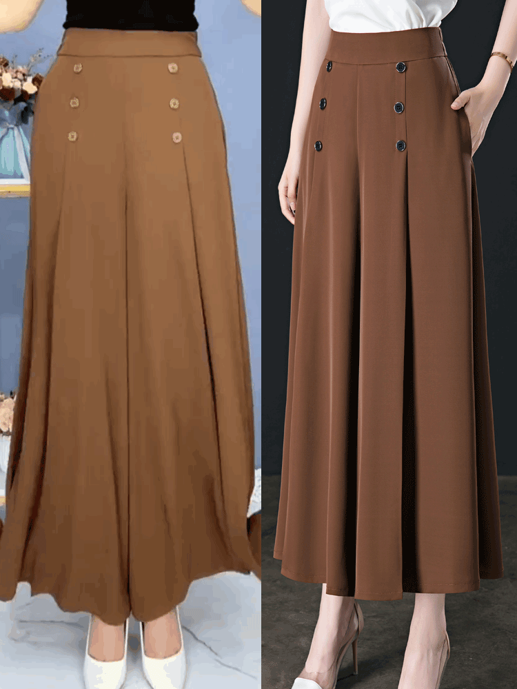 【45% zniżki】【M-5XL】Modna, drapowana spódnica damska z szerokimi nogawkami i wysokim stanem-3895045