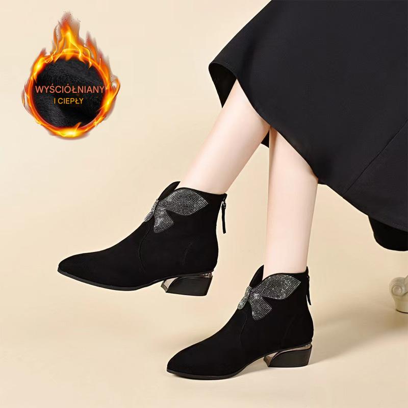 【Lansare nouă cu preț special】【35-41】Nowe jesienne i zimowe buty ze spiczastym noskiem i grubym obcasem ze skóry-3881946