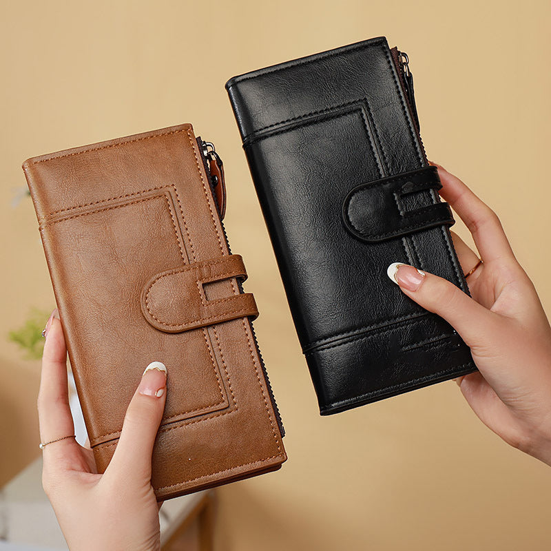 ✨👜 Damski portfel z prawdziwej skóry w stylu vintage, zapinany na podwójny zamek i z wieloma przegródkami na karty-3859960