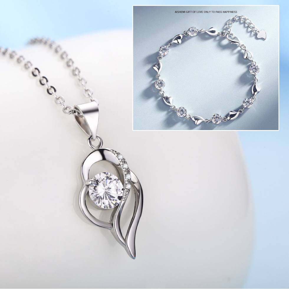 ✨✨【Kup 1, a 1 otrzymasz gratis】💎Serce oceanu 925 srebro bransoletka + naszyjnik zestaw -3885972
