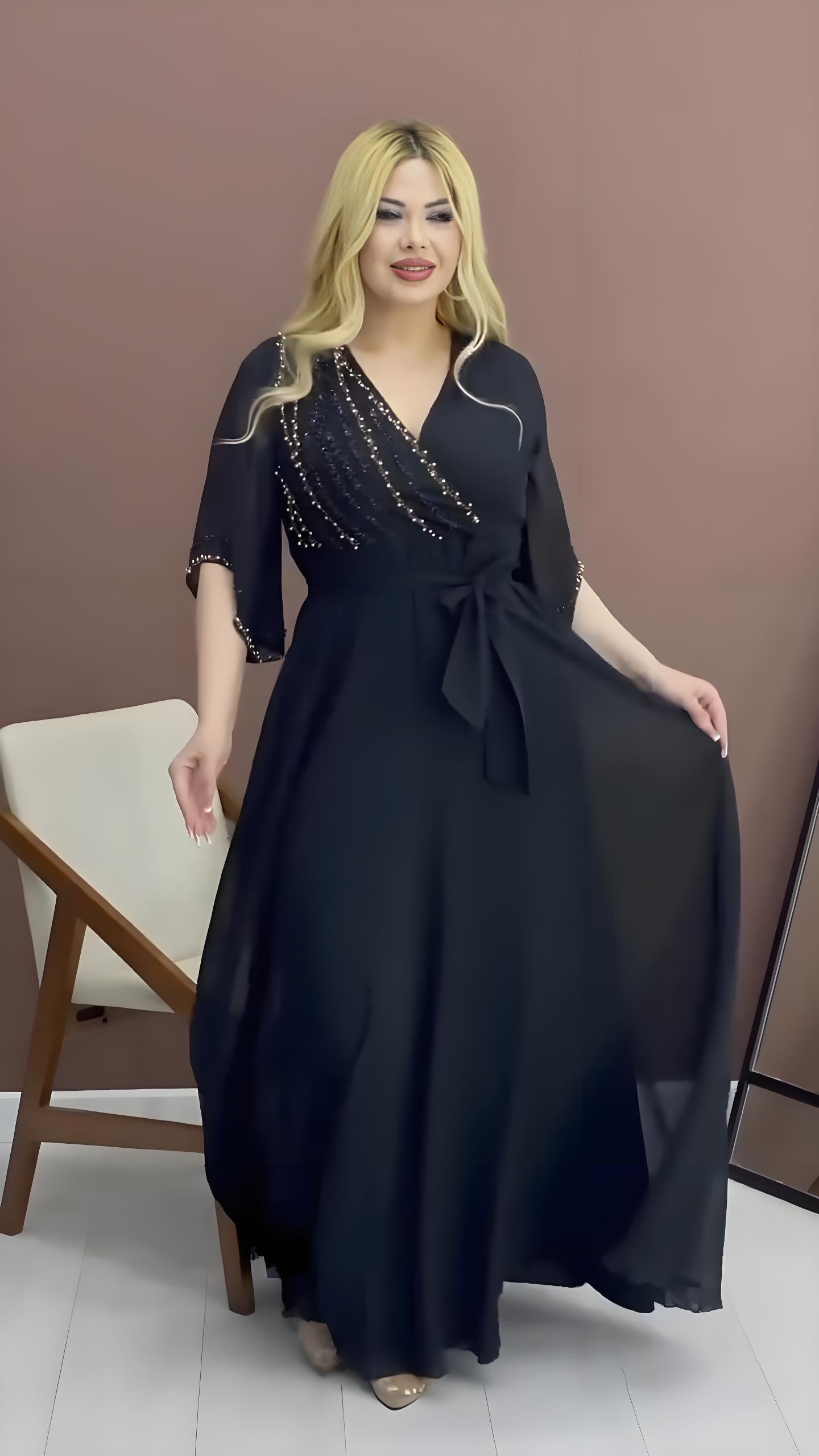 🔥✨【Vânzare fierbinte🔥】【S-5XL】 Rochie de înaltă calitate cu decolteu în V, la modă și elegantă, în stil nou 2025