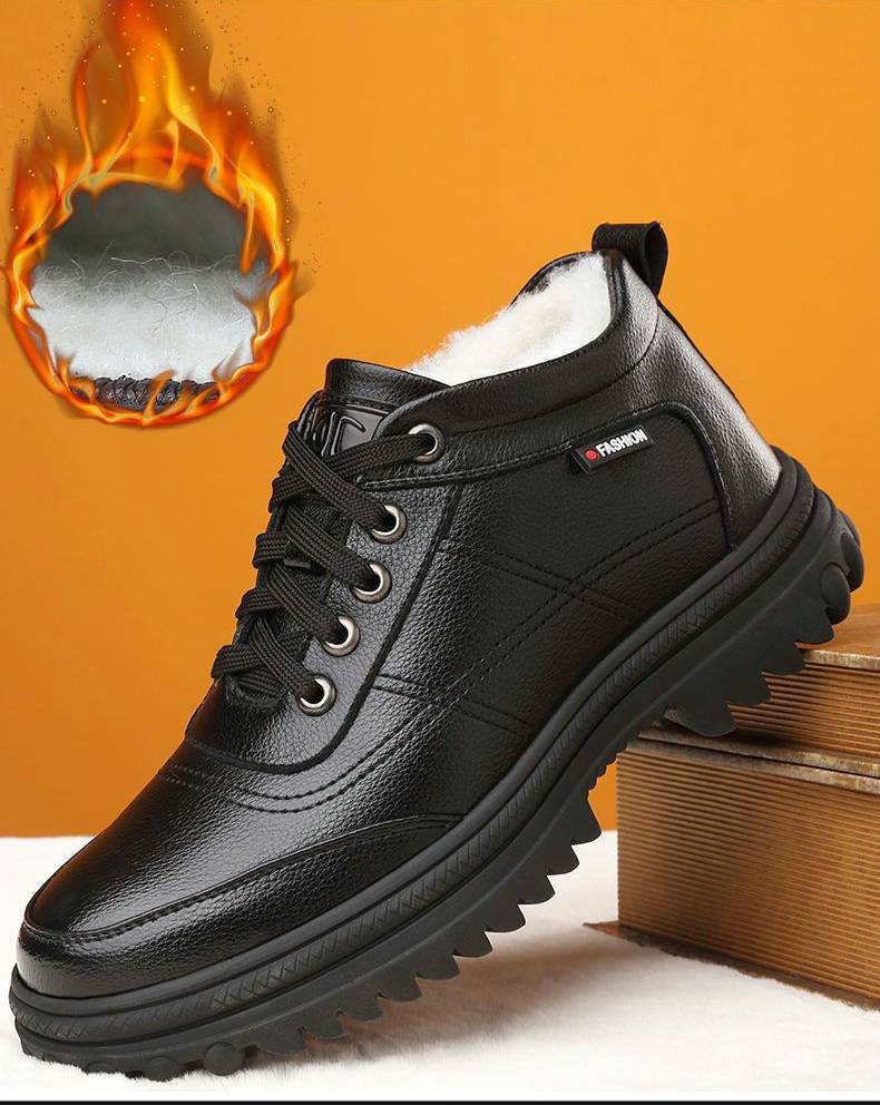 🔥【39-44】 Zimowe, ciepłe męskie skórzane buty z grubą podeszwą-3794219