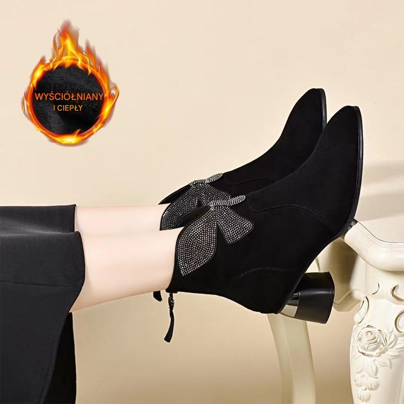 【Lansare nouă cu preț special】【35-41】Nowe jesienne i zimowe buty ze spiczastym noskiem i grubym obcasem ze skóry-3881946