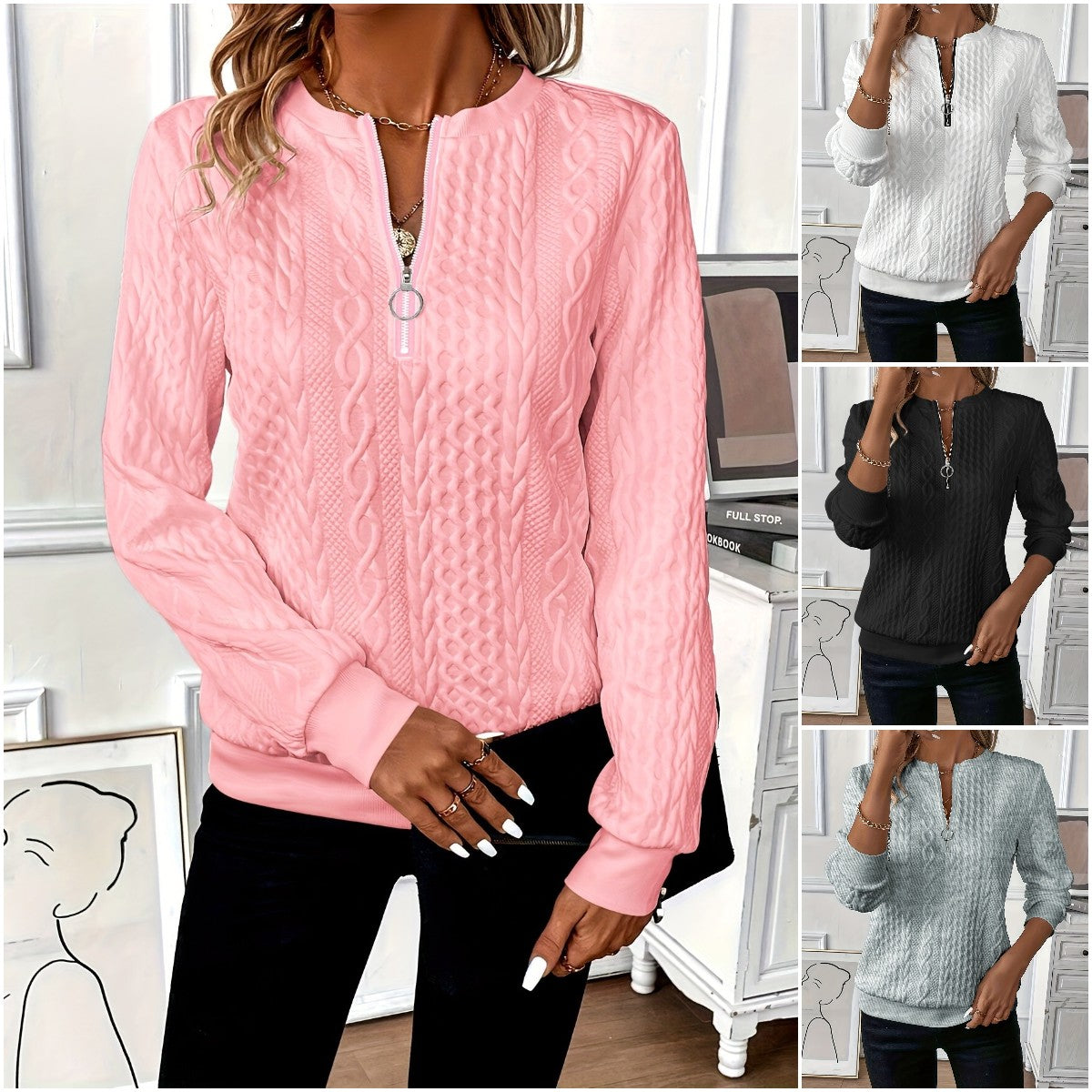 🎀🎀【S-2XL】 2024 nowy jesienny i zimowy sweter damski zapinany na zamek-3855262