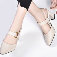 【Nowy produkt】Letnie skórzane modne szpilki na grubym obcasie