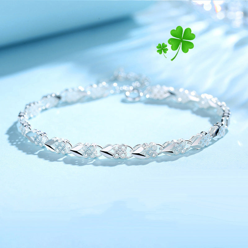 😀👉【Kup jeden, drugi gratis】💖🍀Damska bransoletka ze srebra próby 925 z motywem czterolistnej koniczyny, Love New Fashion-3884566