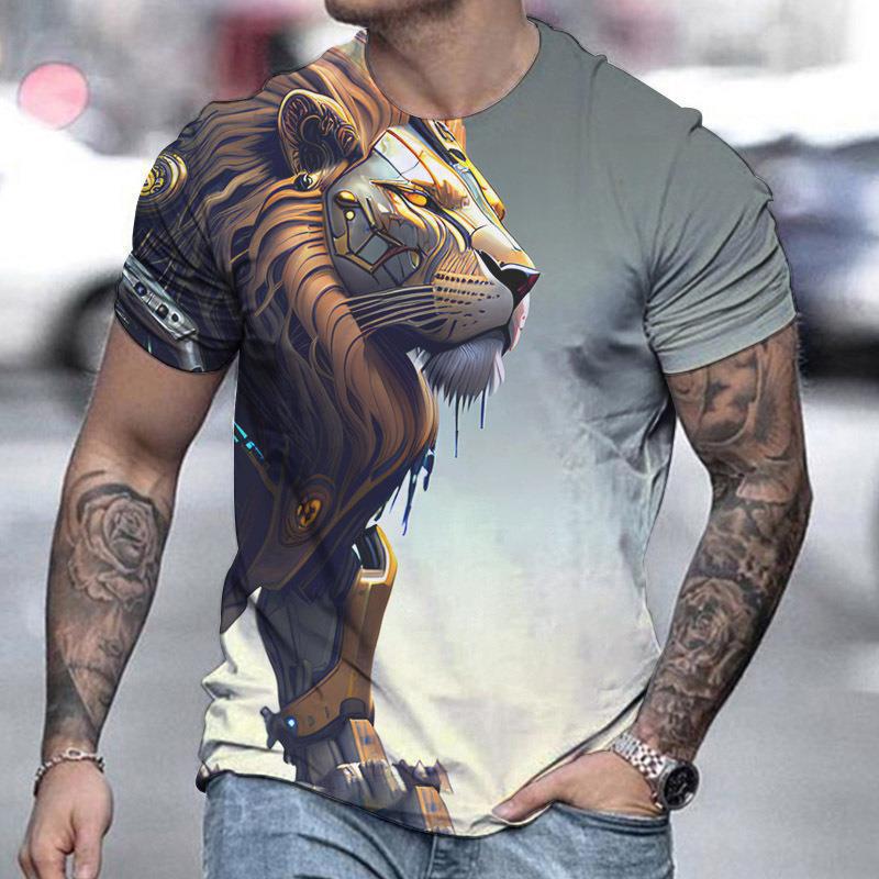 🔥【S-6XL】Męska koszulka polo 3D z nadrukiem lwa