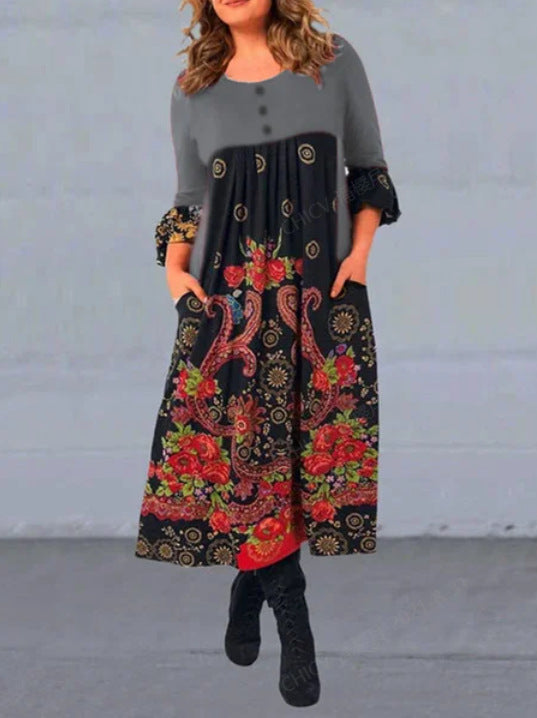 【S-5XL】👗2025 nowa, jesienna i zimowa sukienka na co dzień z długimi rękawami i nadrukiem w stylu retro-3899038