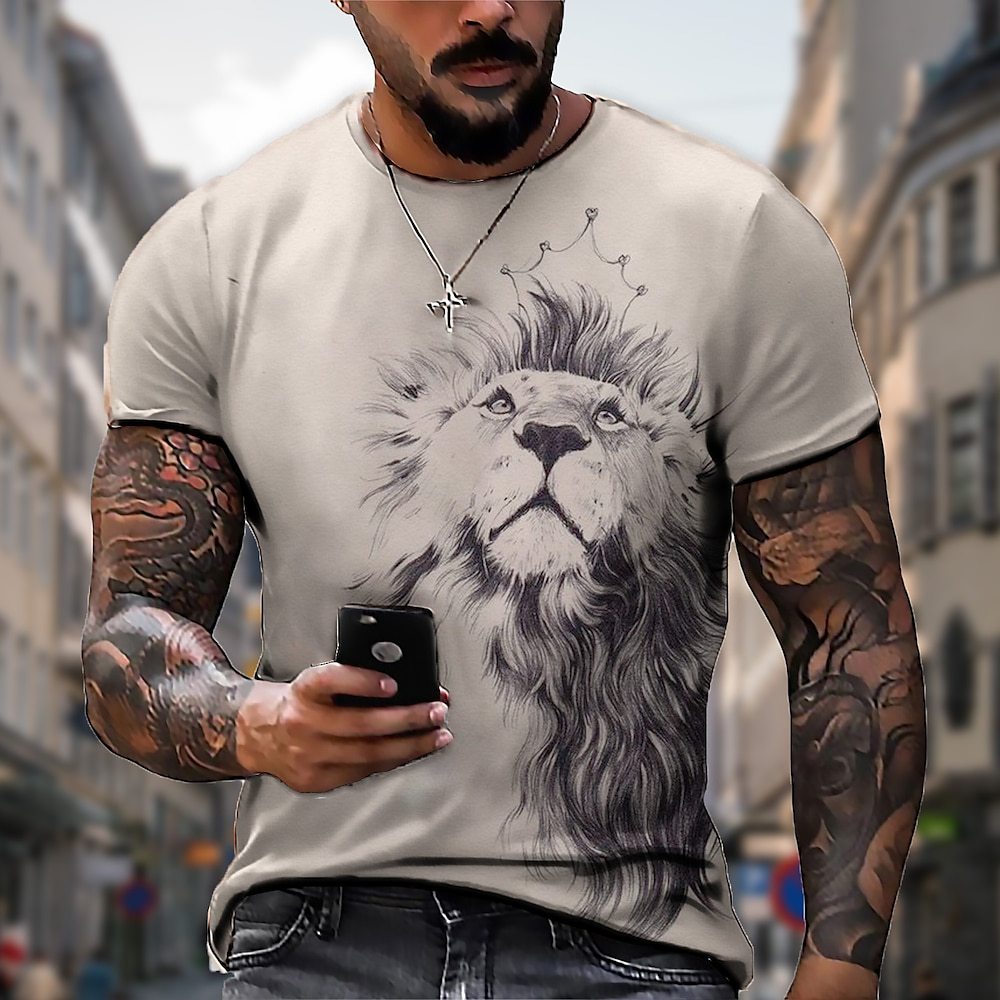 Oryginalna zniżka fabryczna 45%【S-5XL】🌞Męski T-shirt z lwem z nadrukiem 3D, duże rozmiary