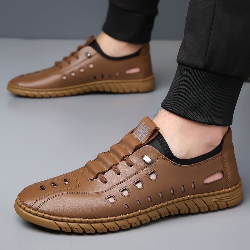 【39-44】2025 oddychające skórzane płaskie buty biznesowe dla mężczyzn