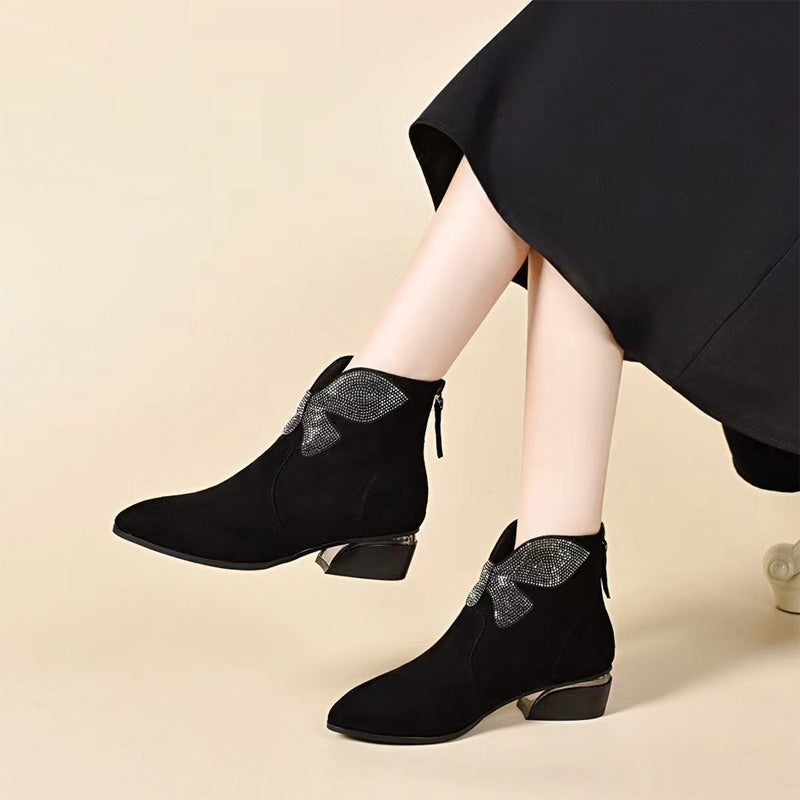 【Lansare nouă cu preț special】【35-41】Nowe jesienne i zimowe buty ze spiczastym noskiem i grubym obcasem ze skóry-3881946