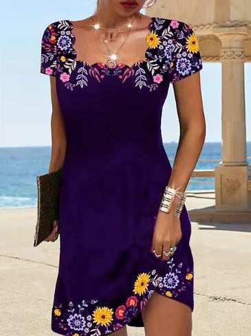 【Oryginalna zniżka fabryczna 45%】2025 Summer Wave Neck Print Short Sleeve Dress
