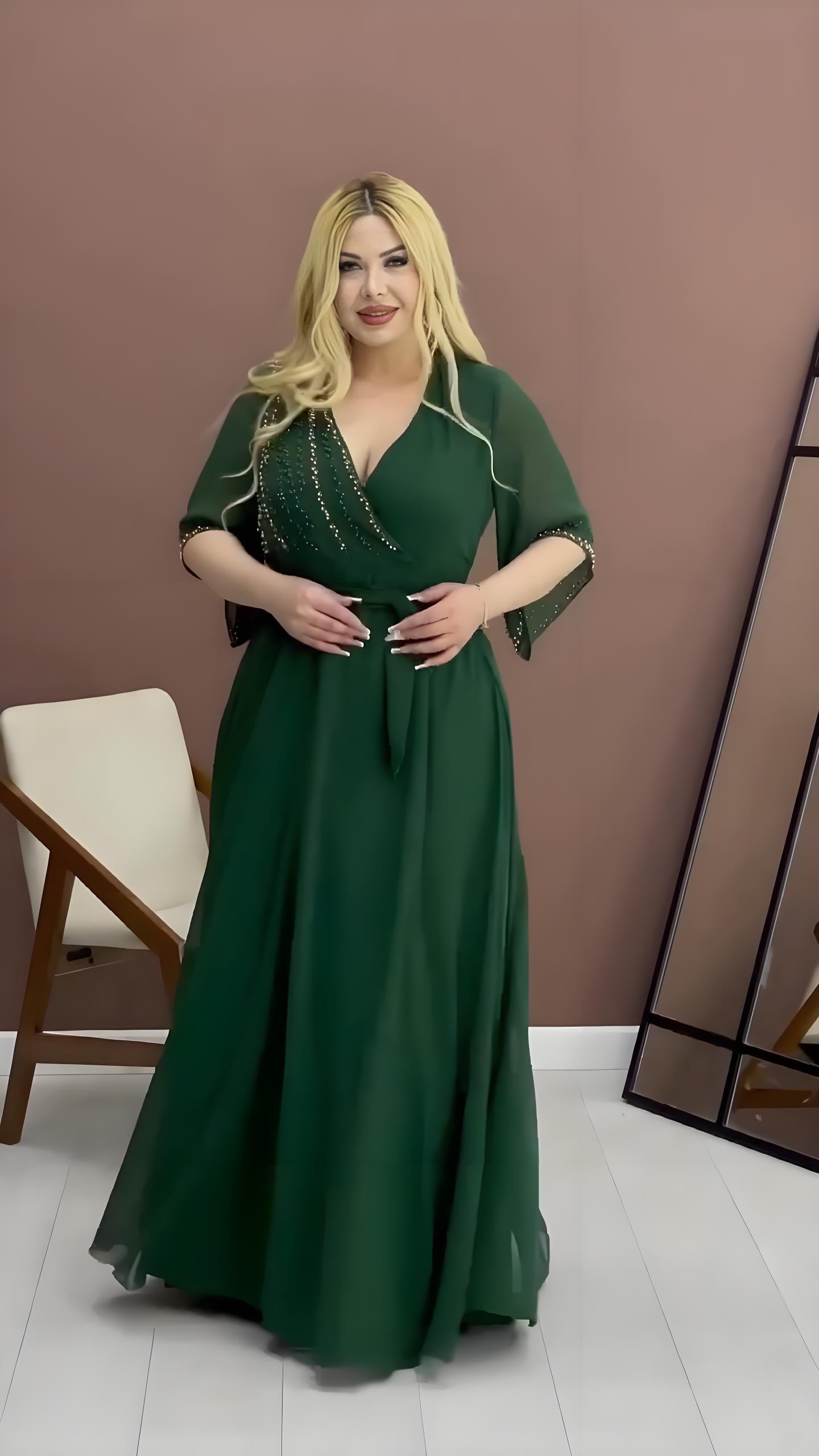🔥✨【Vânzare fierbinte🔥】【S-5XL】 Rochie de înaltă calitate cu decolteu în V, la modă și elegantă, în stil nou 2025