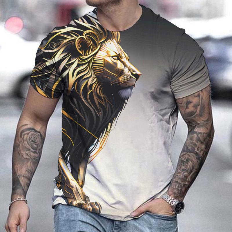 🔥【S-6XL】Męska koszulka polo 3D z nadrukiem lwa
