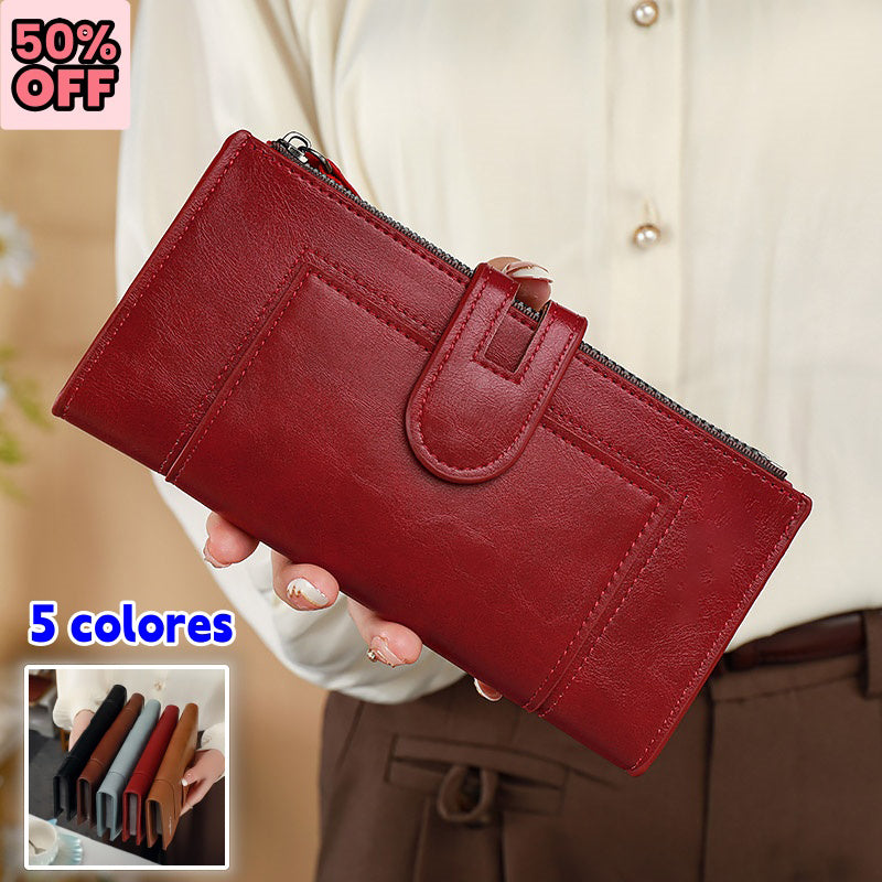 ✨👜 Damski portfel z prawdziwej skóry w stylu vintage, zapinany na podwójny zamek i z wieloma przegródkami na karty-3859960