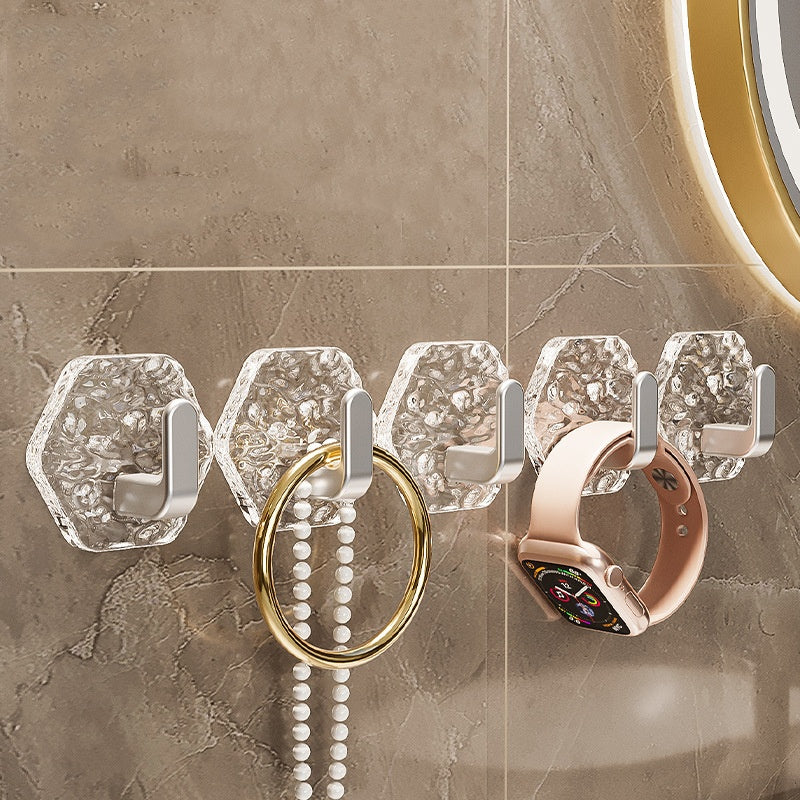 💥🏆【10 szt】Haczyki Hexagonalne Bez Wiercenia. 💎 Elegancki Design z Teksturą Iceberg – Łatwe Przyklejanie, Silne Wsparcie, Bez Śladów 🛁-3896613