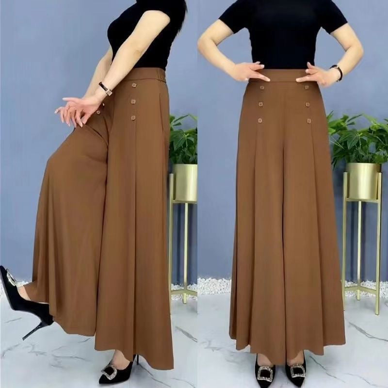 【M-5XL】Modna, drapowana spódnica damska z szerokimi nogawkami i wysokim stanem-3895130