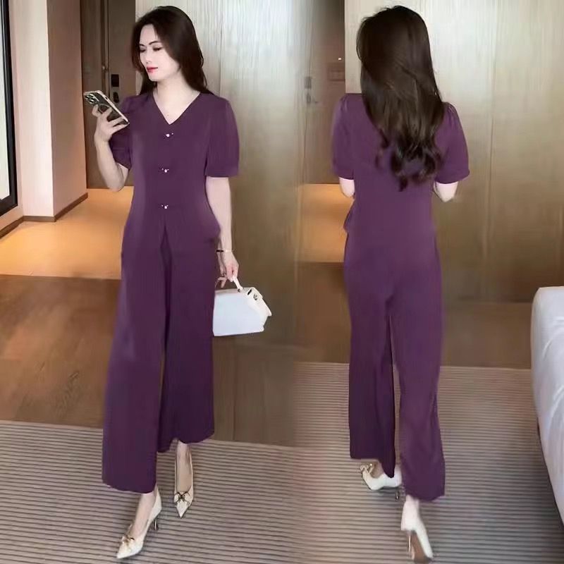 🌸【Top + Pantalones anchos】Traje de seda helada de moda