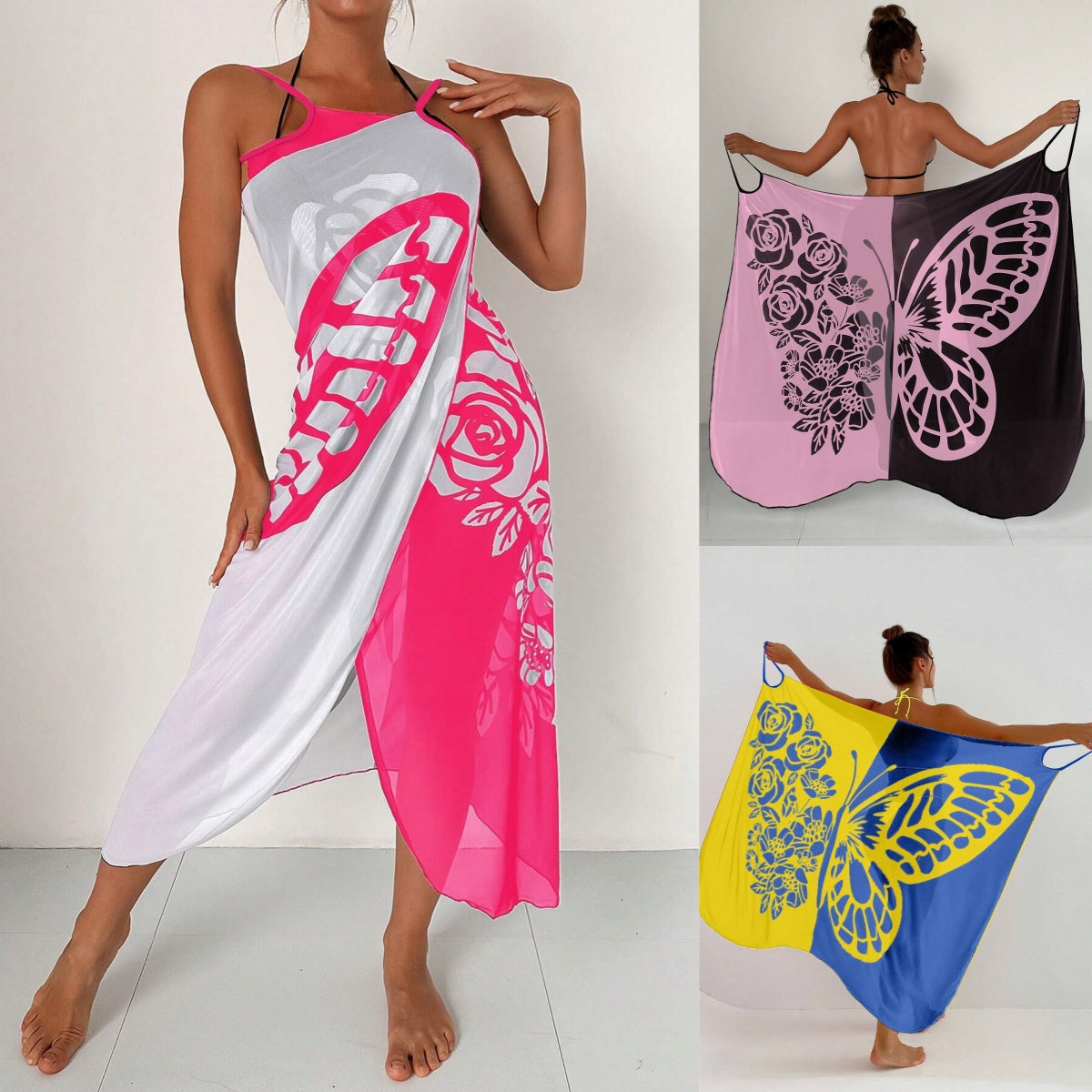 ✨【Nowy produkt ze zniżką】🦋🦋Nowe damskie szyfonowe narzutki przeciwsłoneczne z nadrukiem motyli na plażę 2025-3978985