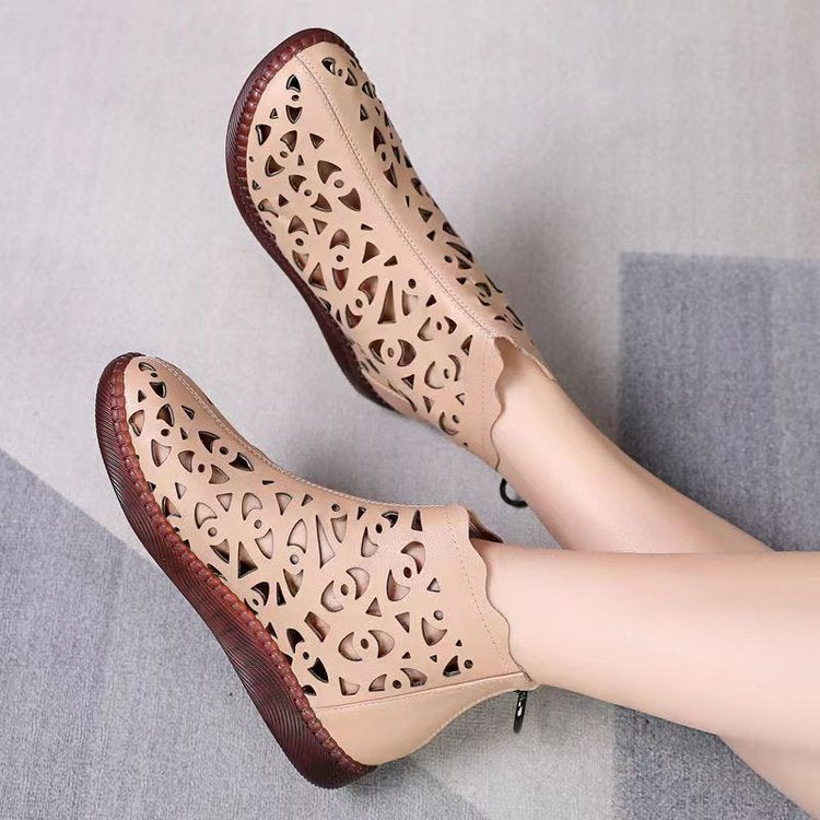 👡【Nowość na wiosnę】【35-42】 2025 nowe buty na co dzień z wydrążoną płaską podeszwą i miękką skórą-3897562