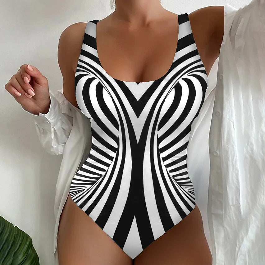 【45% zniżki】【😍S~6XL】Seksowny, jednoczęściowy kostium kąpielowy w paski-3896717
