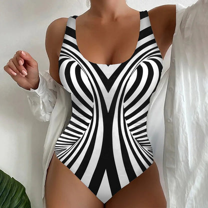 【45% zniżki】【😍S~6XL】Seksowny, jednoczęściowy kostium kąpielowy w paski-3896717