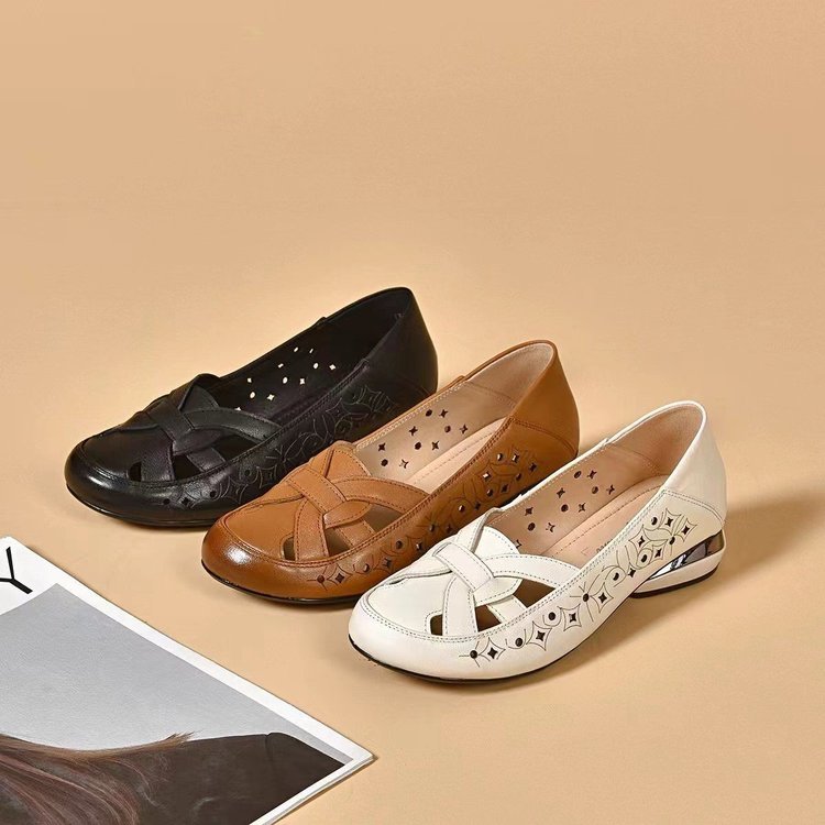 🔥Oferta especial💞【35-40】2025 Sandalias de mujer nuevas con punta redonda, piel auténtica, tacón bajo