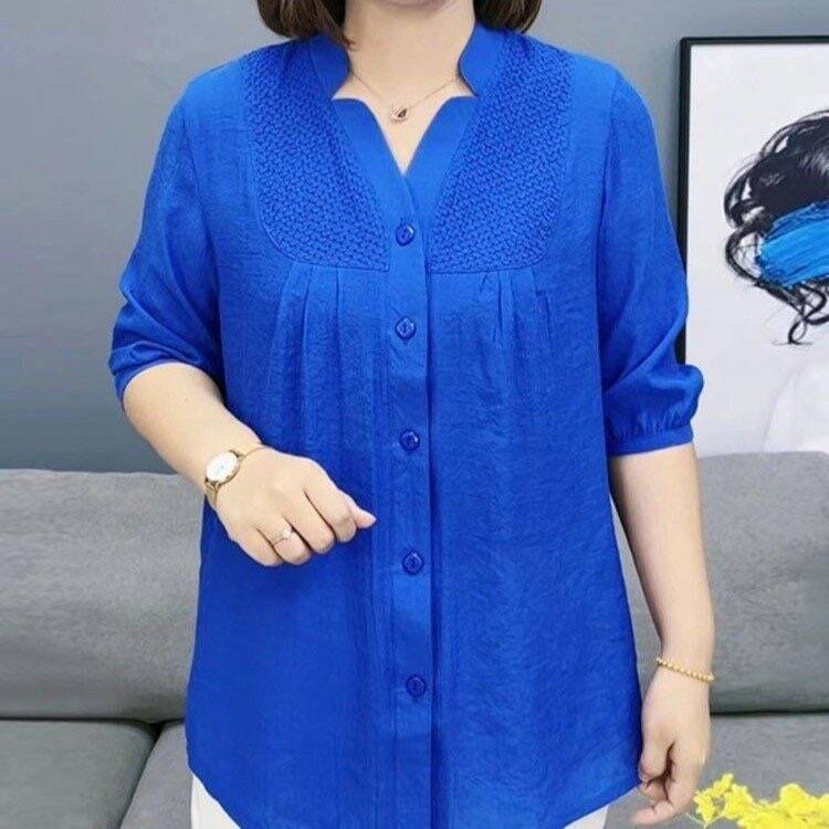 🧡【XL~5XL】2025 nowy trend w modzie koszula z siedmiominutowym rękawem-3940382