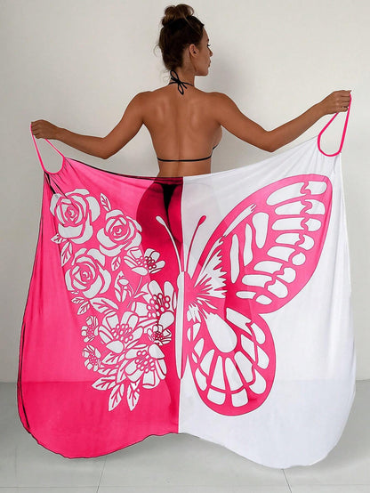 ✨【Nowy produkt ze zniżką】🦋🦋Nowe damskie szyfonowe narzutki przeciwsłoneczne z nadrukiem motyli na plażę 2025-3978985