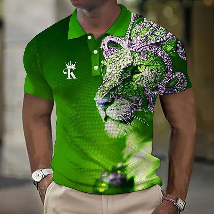【Novi modeli sniženi 45%.】【S-6XL】Męska koszulka polo z nadrukiem 3D z lwem-3917040
