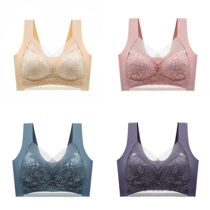 🥰【1 komplet 4 sztuki】👙【40-110 KG】Damski wygodny, bezszwowy koronkowy biustonosz-3878306